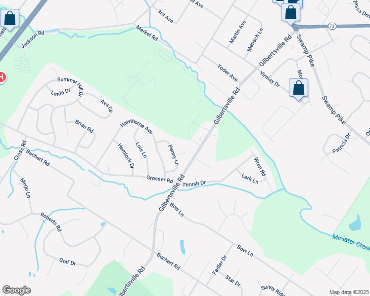 map of restaurants, bars, coffee shops, grocery stores, and more near 18 Michelle Circle in Gilbertsville