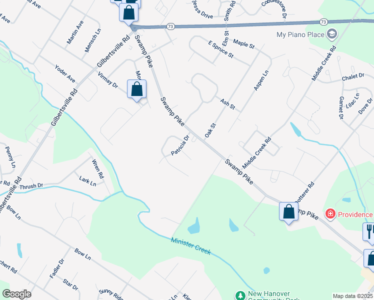 map of restaurants, bars, coffee shops, grocery stores, and more near 110 Paul Drive in Gilbertsville