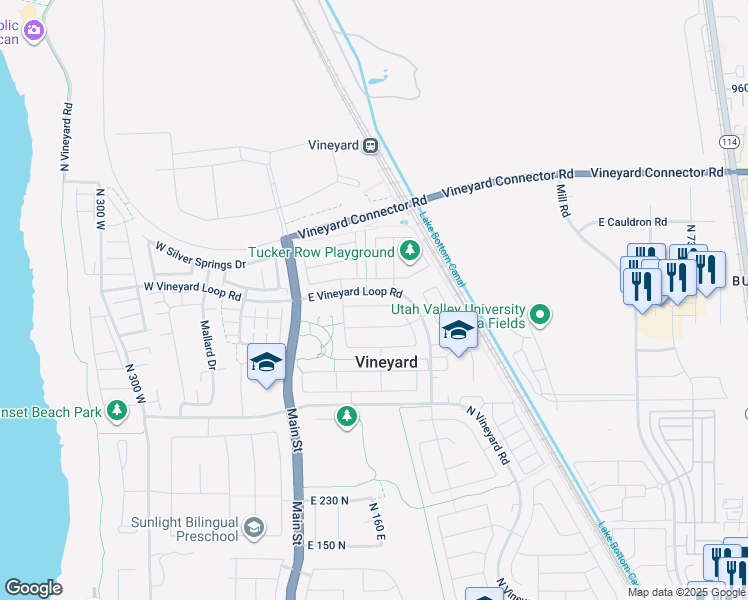 map of restaurants, bars, coffee shops, grocery stores, and more near 151 580 North in Vineyard
