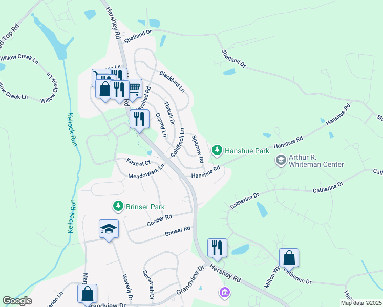map of restaurants, bars, coffee shops, grocery stores, and more near 122 Oriole Court in Hummelstown