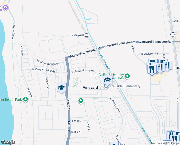 map of restaurants, bars, coffee shops, grocery stores, and more near 171 580 North in Vineyard