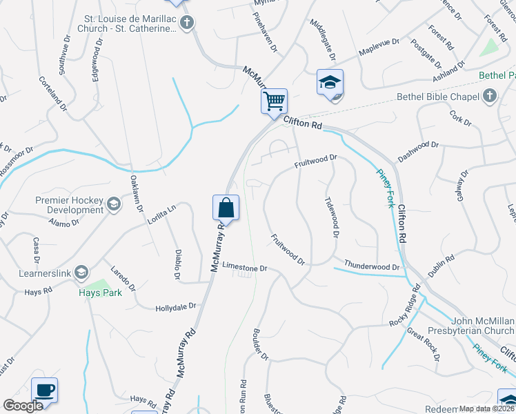 map of restaurants, bars, coffee shops, grocery stores, and more near 369 Fruitwood Drive in Bethel Park