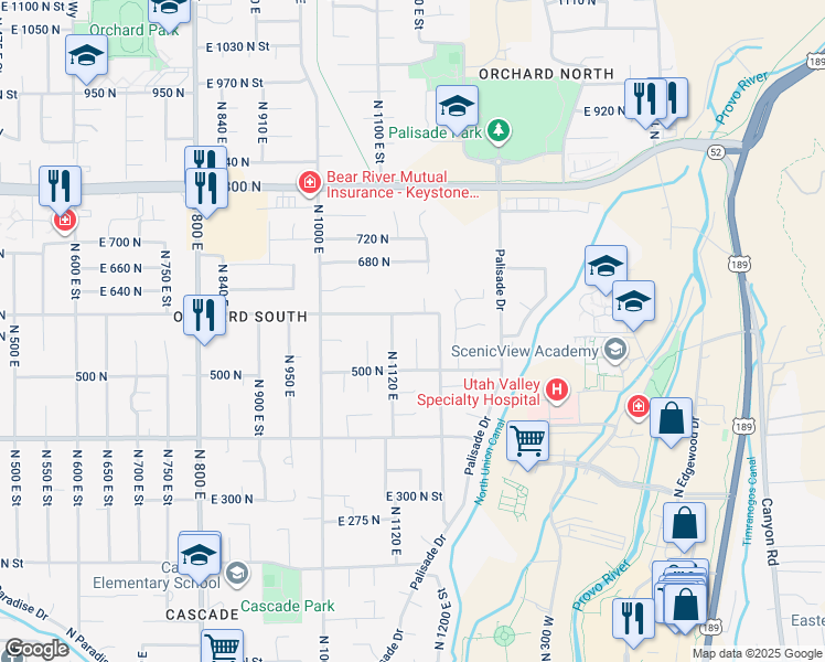 map of restaurants, bars, coffee shops, grocery stores, and more near 557 North 1160 East in Orem
