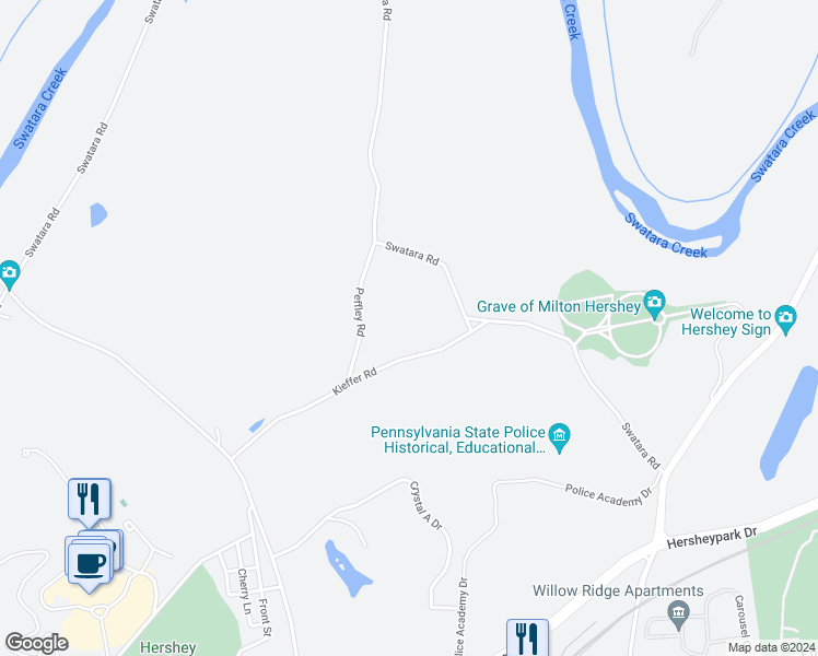 map of restaurants, bars, coffee shops, grocery stores, and more near 1008 Swatara Road in Hershey