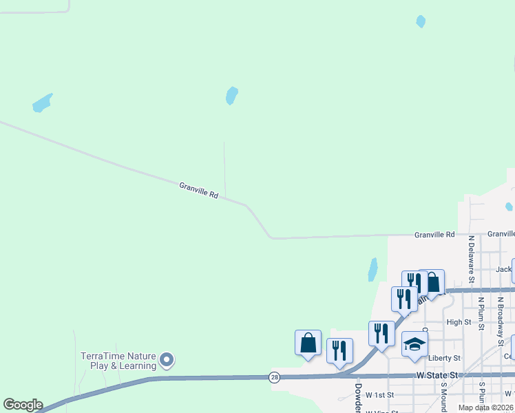 map of restaurants, bars, coffee shops, grocery stores, and more near 11400 Granville Road in Albany