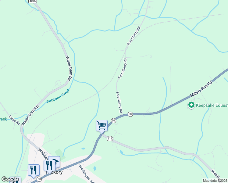 map of restaurants, bars, coffee shops, grocery stores, and more near 443 Fort Cherry Road in McDonald