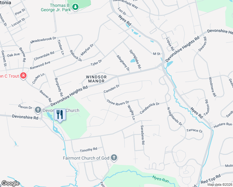 map of restaurants, bars, coffee shops, grocery stores, and more near 5995 Camden Drive in Harrisburg