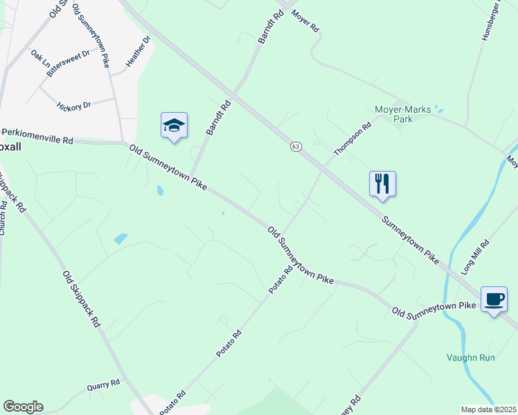 map of restaurants, bars, coffee shops, grocery stores, and more near 1350 Old Sumneytown Pike in Harleysville