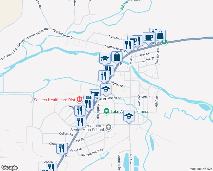 map of restaurants, bars, coffee shops, grocery stores, and more near 276 Myrtle St in Chester