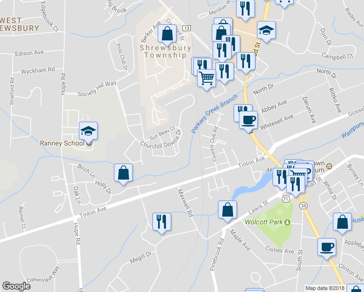 map of restaurants, bars, coffee shops, grocery stores, and more near 98 Secretariat Court in Tinton Falls