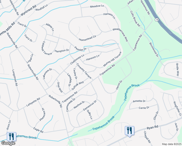 map of restaurants, bars, coffee shops, grocery stores, and more near 4 Phaeton Lane in Marlboro Township