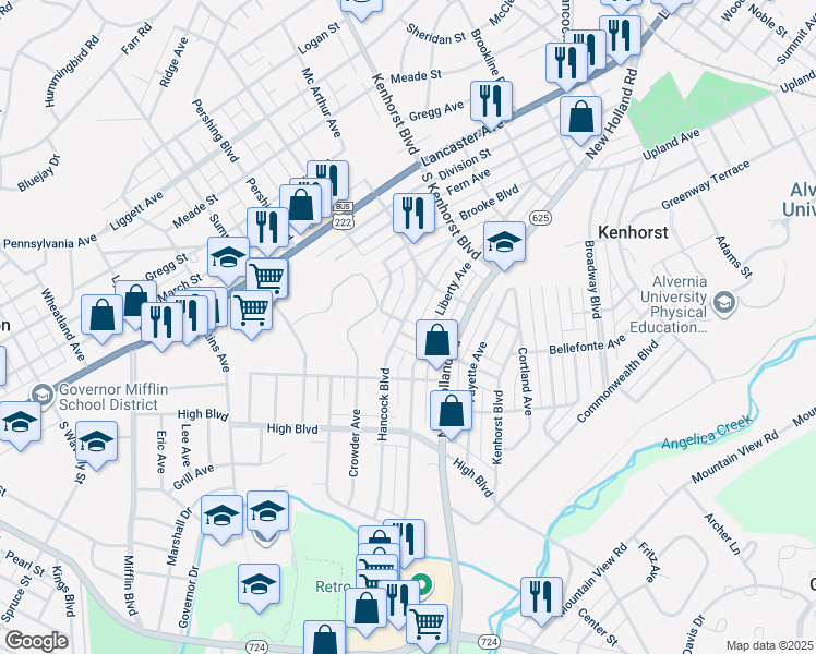 map of restaurants, bars, coffee shops, grocery stores, and more near 303 Haig Boulevard in Reading