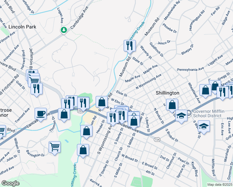 map of restaurants, bars, coffee shops, grocery stores, and more near 524 Elsie Street in Shillington