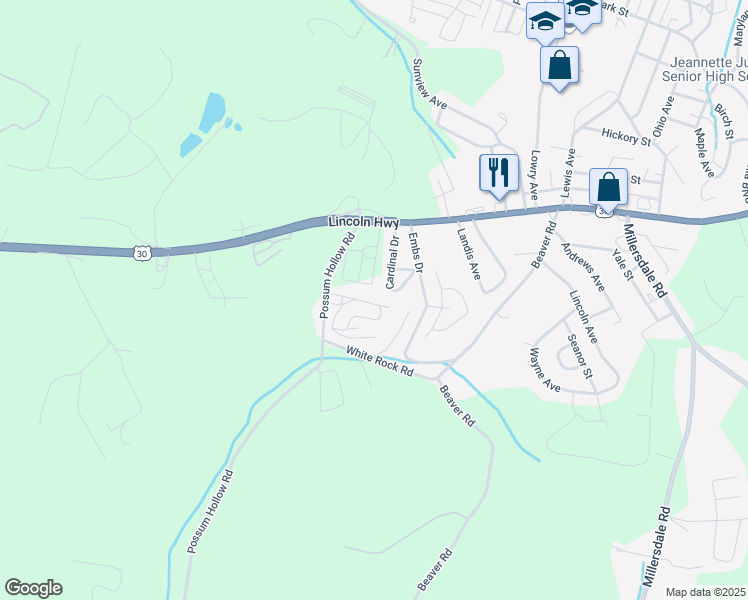map of restaurants, bars, coffee shops, grocery stores, and more near 173 Apple Jack Lane in Greensburg