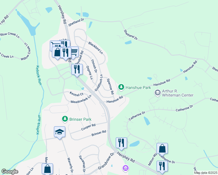 map of restaurants, bars, coffee shops, grocery stores, and more near 147 Sparrow Road in Hummelstown