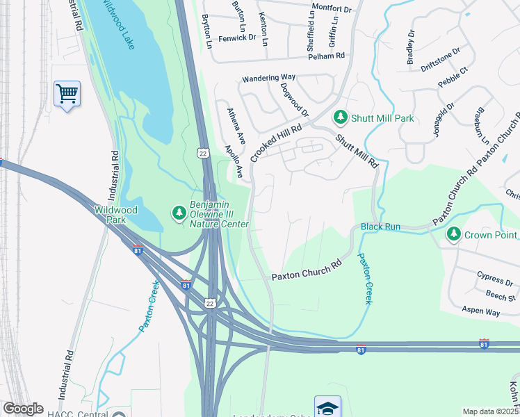 map of restaurants, bars, coffee shops, grocery stores, and more near 3204 Vesta Lane in Harrisburg