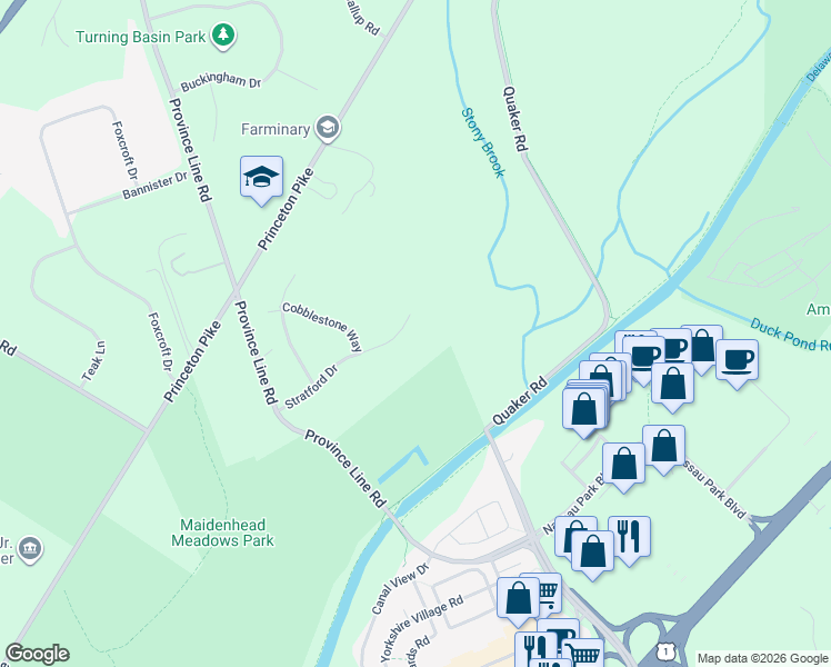 map of restaurants, bars, coffee shops, grocery stores, and more near 312 Stratford Drive in Trenton