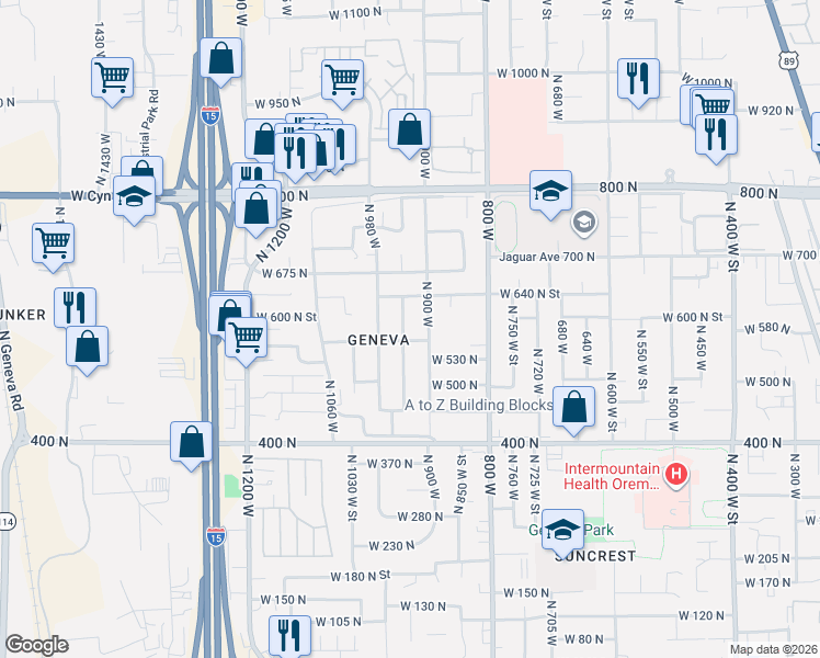 map of restaurants, bars, coffee shops, grocery stores, and more near 586 North 940 West in Orem