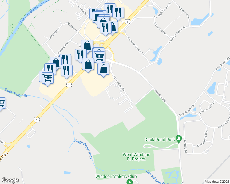map of restaurants, bars, coffee shops, grocery stores, and more near 465 Meadow Road in Princeton