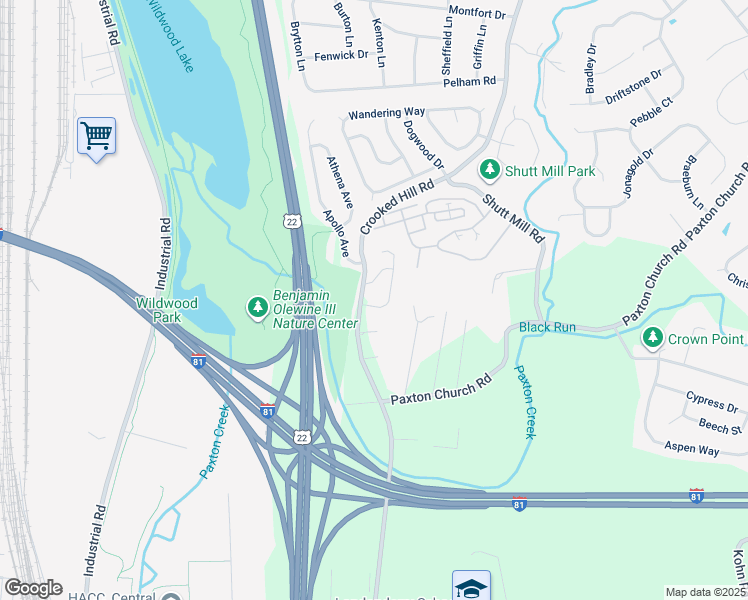 map of restaurants, bars, coffee shops, grocery stores, and more near 3200 Vesta Lane in Harrisburg