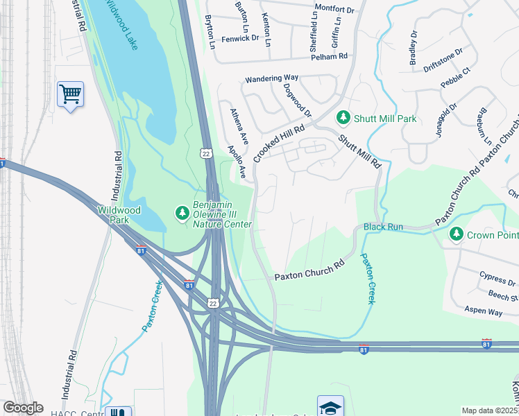 map of restaurants, bars, coffee shops, grocery stores, and more near 3200 Vesta Lane in Harrisburg