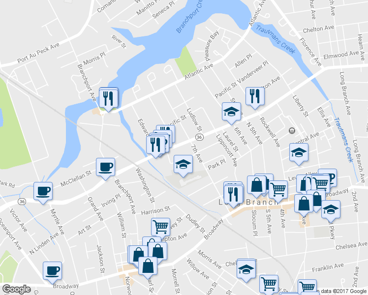 map of restaurants, bars, coffee shops, grocery stores, and more near 432 Joline Ave in Long Branch