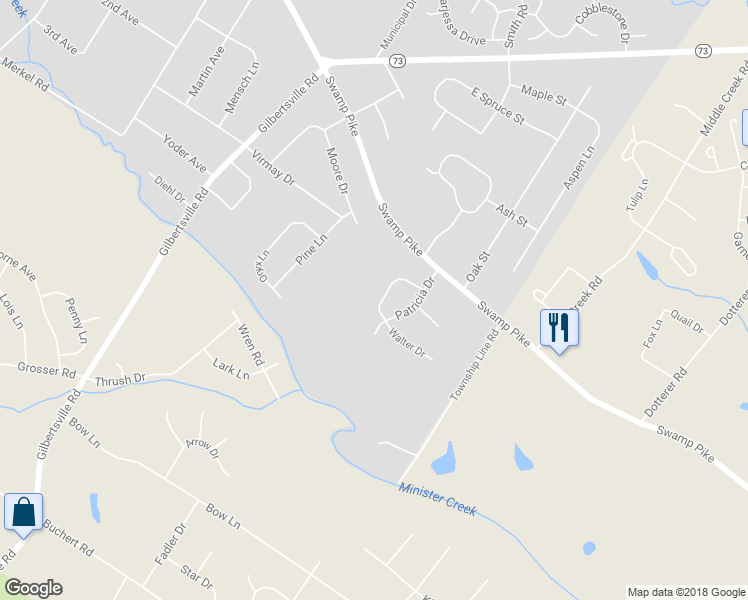 map of restaurants, bars, coffee shops, grocery stores, and more near 75 Walter Drive in Gilbertsville
