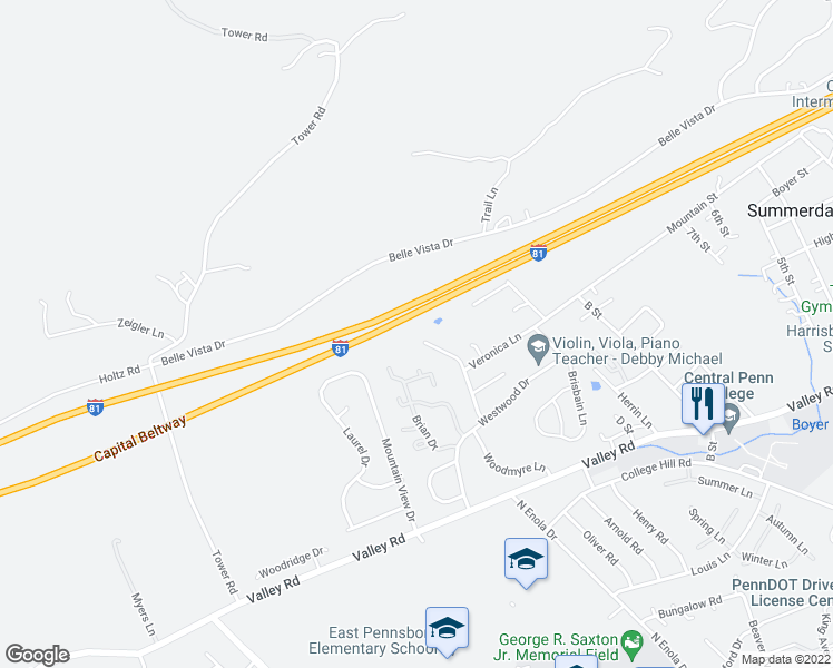 map of restaurants, bars, coffee shops, grocery stores, and more near 57 Crooked Drive in Enola