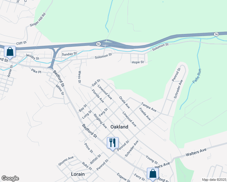 map of restaurants, bars, coffee shops, grocery stores, and more near 1405 Ocala Avenue in Johnstown