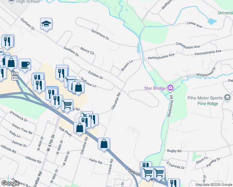 map of restaurants, bars, coffee shops, grocery stores, and more near 40 Gibraltar Road in Reading