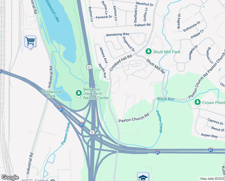 map of restaurants, bars, coffee shops, grocery stores, and more near 3200 Vesta Lane in Harrisburg