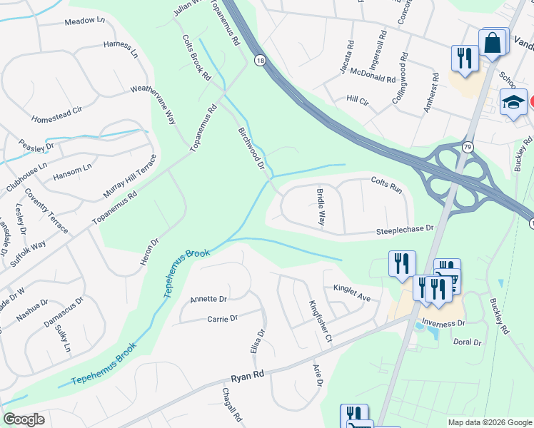 map of restaurants, bars, coffee shops, grocery stores, and more near 4 Pacer Court in Marlboro Township