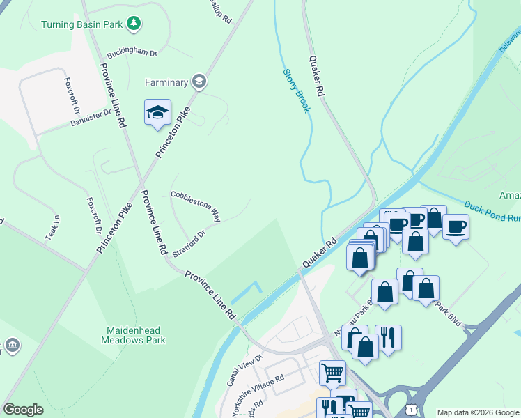 map of restaurants, bars, coffee shops, grocery stores, and more near 312 Stratford Drive in Lawrence Township