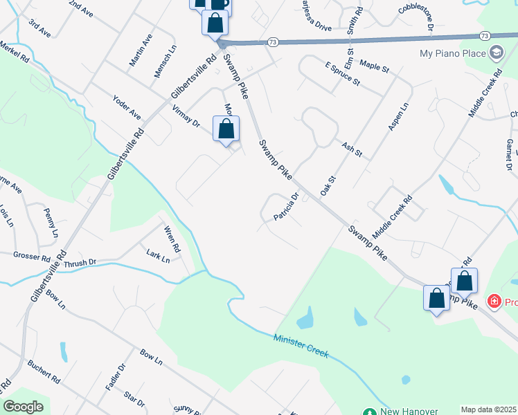 map of restaurants, bars, coffee shops, grocery stores, and more near 75 Walter Drive in Gilbertsville