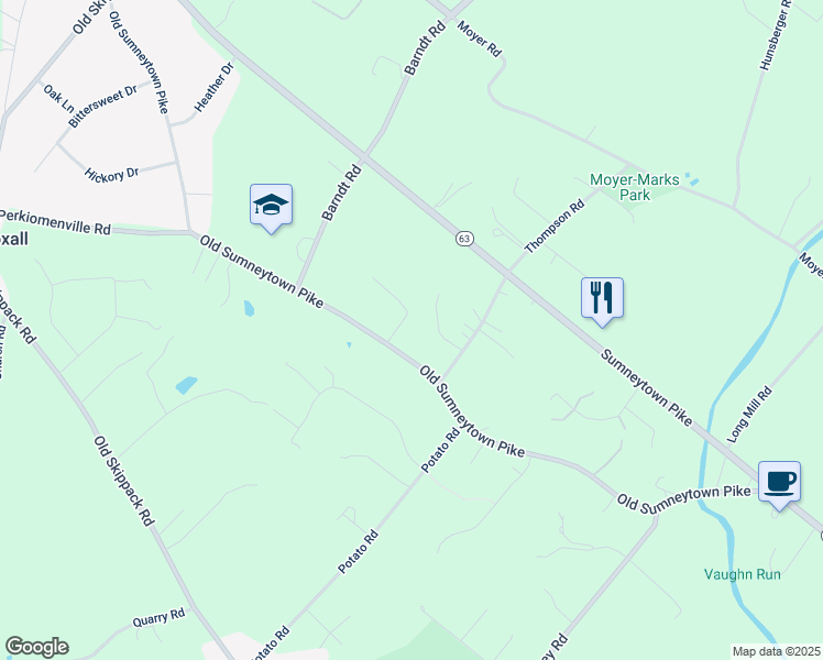 map of restaurants, bars, coffee shops, grocery stores, and more near 1350 Old Sumneytown Pike in Harleysville