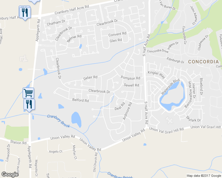 map of restaurants, bars, coffee shops, grocery stores, and more near 757A Dilatus Plaza in Monroe Township