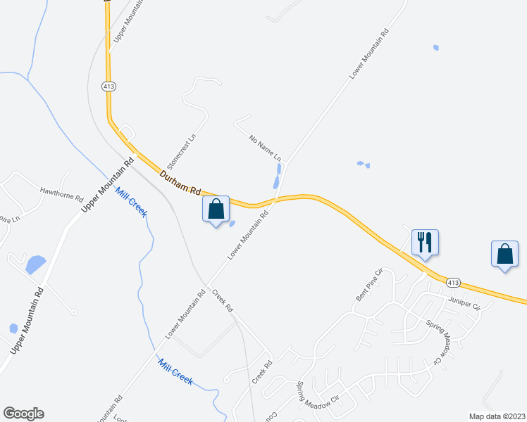 map of restaurants, bars, coffee shops, grocery stores, and more near 1812 Durham Road in New Hope
