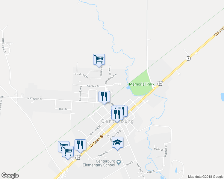map of restaurants, bars, coffee shops, grocery stores, and more near 51 Cleveland Avenue in Centerburg