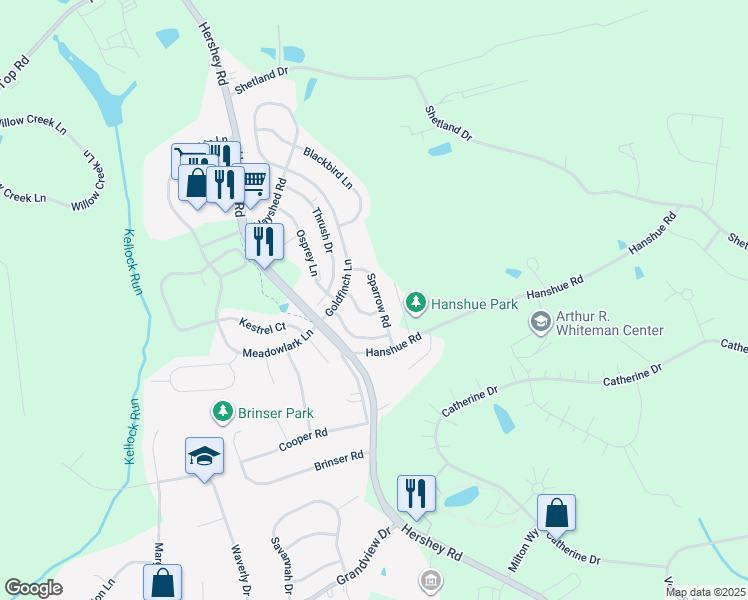 map of restaurants, bars, coffee shops, grocery stores, and more near 141 Sparrow Road in Hummelstown