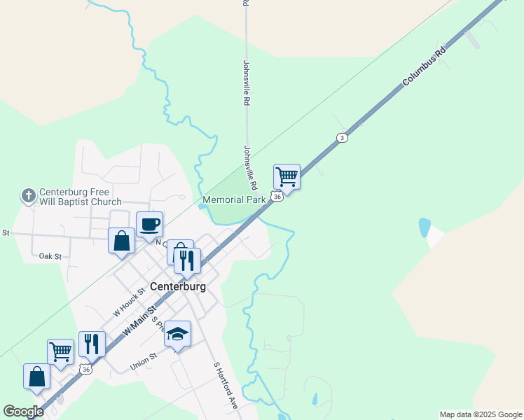 map of restaurants, bars, coffee shops, grocery stores, and more near Columbus Rd & E Main St in Centerburg