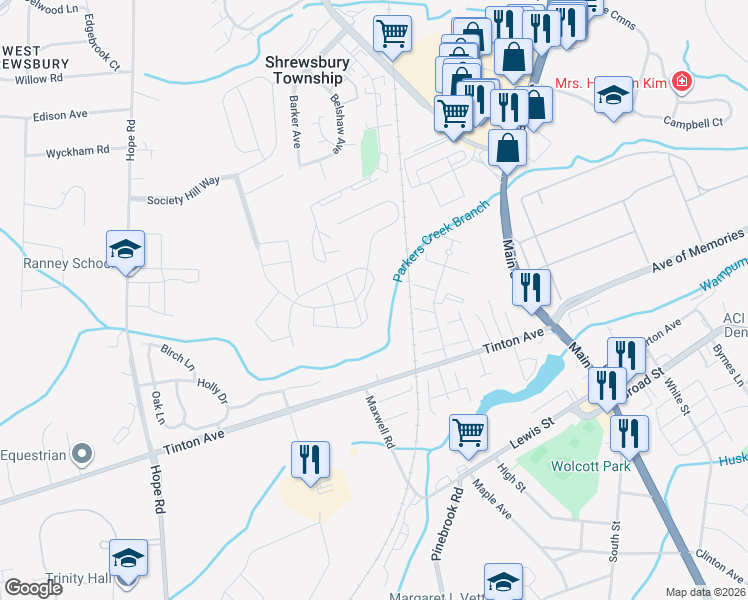 map of restaurants, bars, coffee shops, grocery stores, and more near 98 Secretariat Court in Tinton Falls