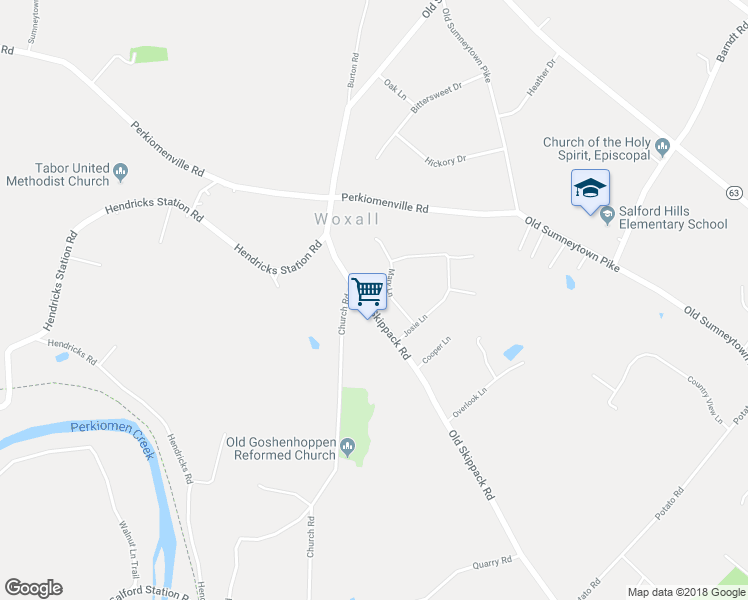 map of restaurants, bars, coffee shops, grocery stores, and more near 1820 Mary Lane in Harleysville