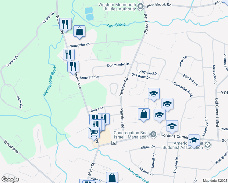 map of restaurants, bars, coffee shops, grocery stores, and more near 44 Atrium Way in Manalapan Township
