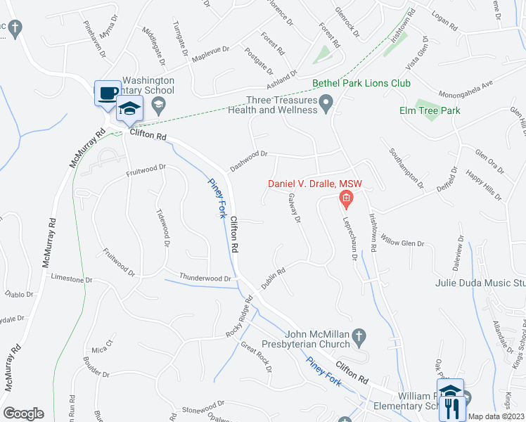 map of restaurants, bars, coffee shops, grocery stores, and more near 719 Marvle Valley Drive in Bethel Park