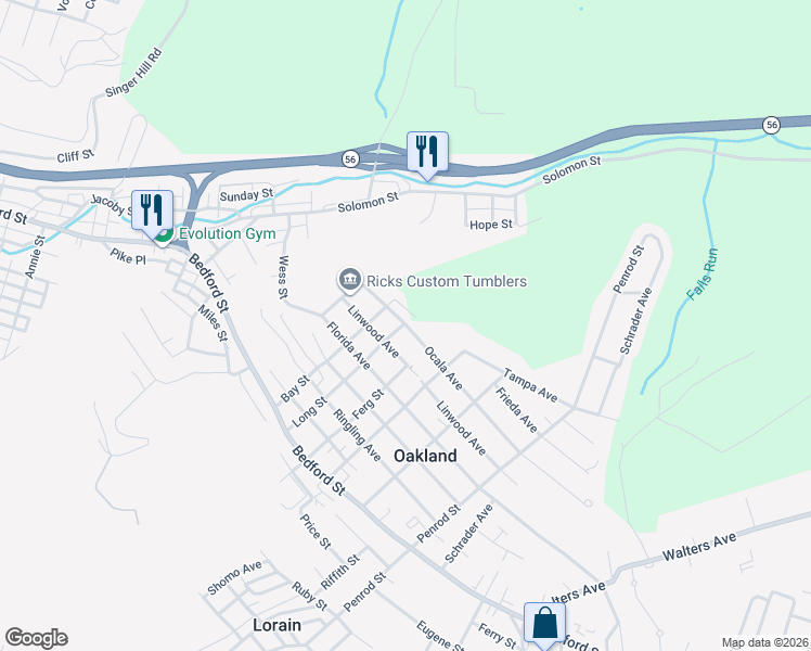 map of restaurants, bars, coffee shops, grocery stores, and more near 1408 Ocala Avenue in Johnstown