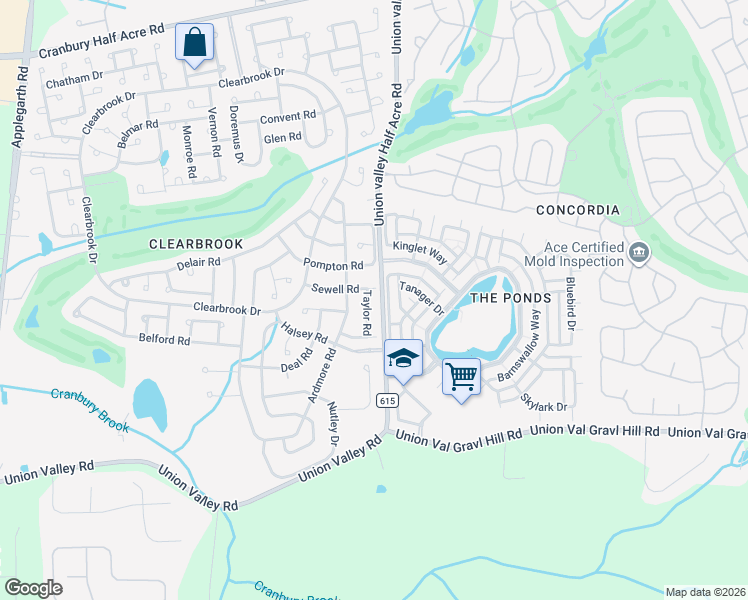 map of restaurants, bars, coffee shops, grocery stores, and more near 845B Taylor Road in Monroe Township