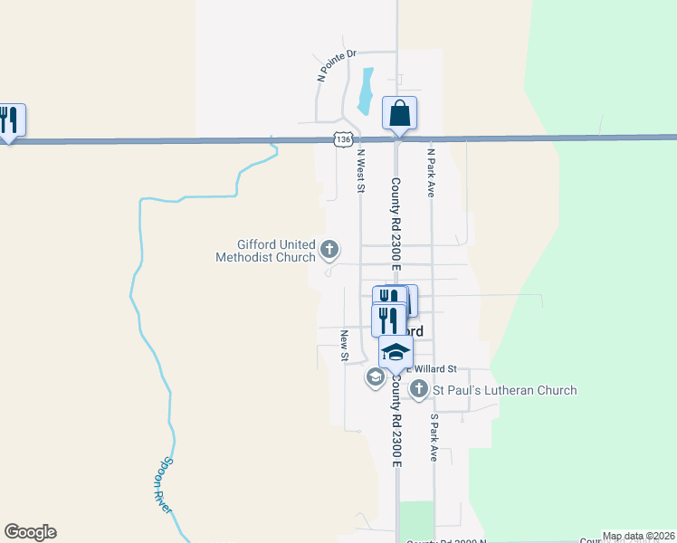 map of restaurants, bars, coffee shops, grocery stores, and more near 301 West Plumb Street in Gifford