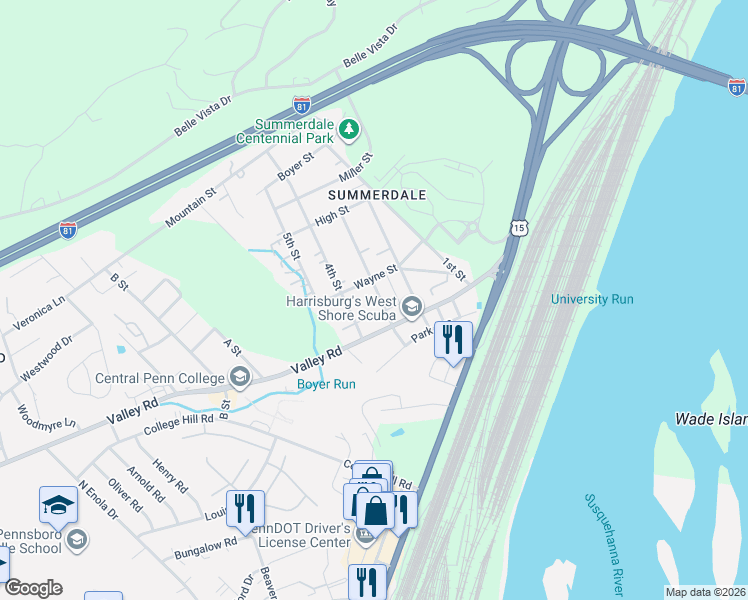 map of restaurants, bars, coffee shops, grocery stores, and more near 205 3rd Street in Cumberland County