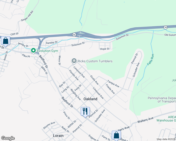 map of restaurants, bars, coffee shops, grocery stores, and more near 1408 Ocala Avenue in Johnstown