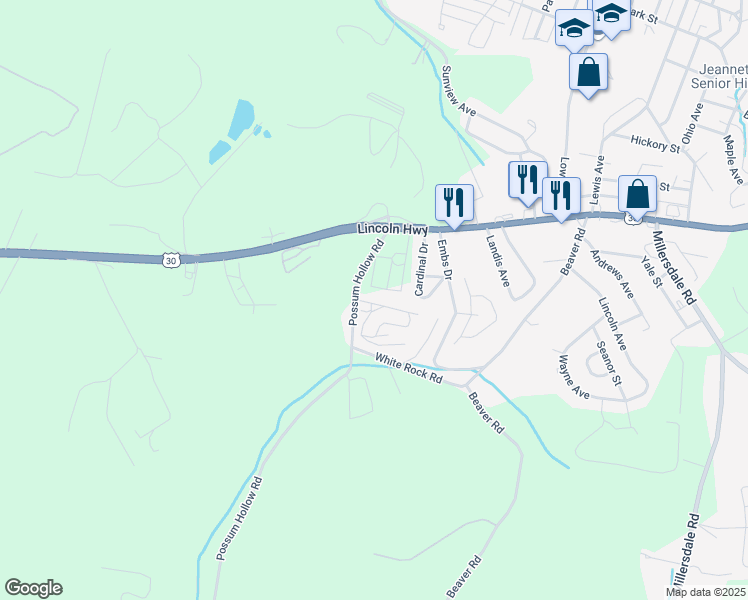 map of restaurants, bars, coffee shops, grocery stores, and more near 119 Apple Jack Lane in Greensburg